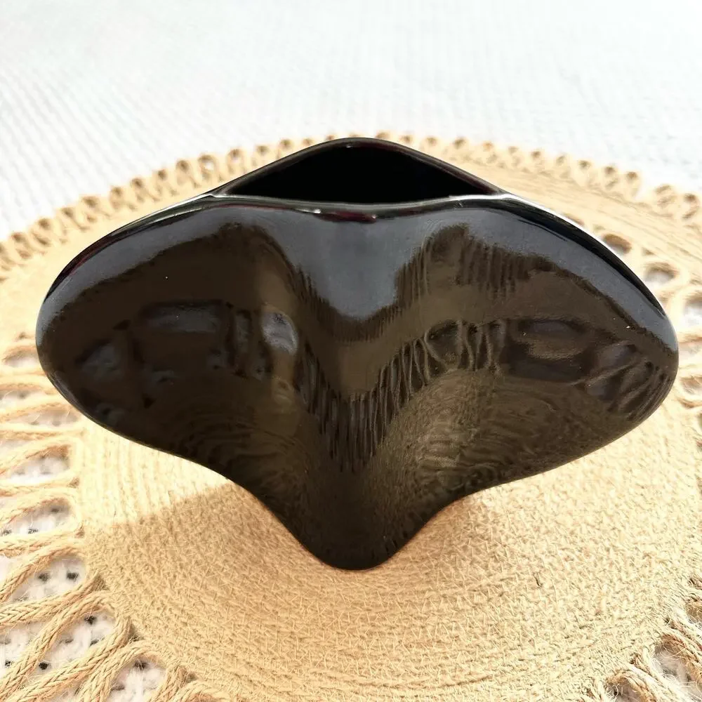 Mikasa Japan Naomi Cahana Signed Ceramic Art Deco Ikebana Black Gloss Vase 7